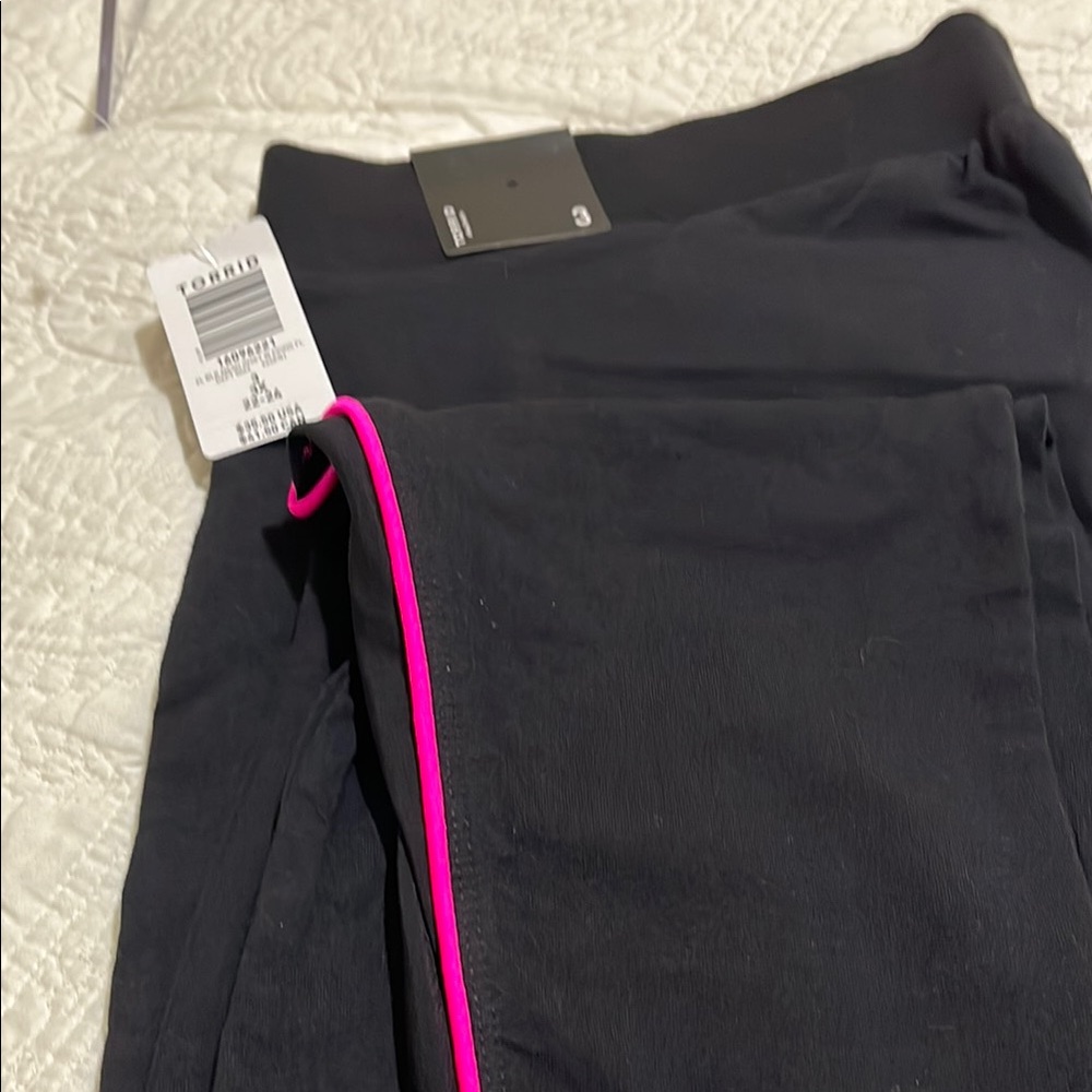 torrid Black Leggings with Hot Pink Side Piping